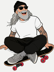 Naklejka premium Cool Senior Skater Enjoying Leisure Time Outdoors
