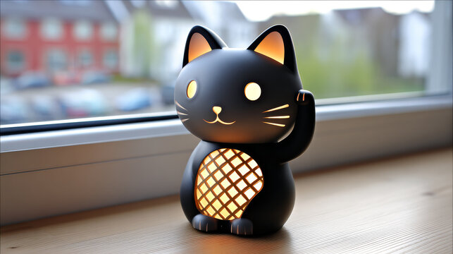 黒漆風 招き猫ランプ 和モダン高級インテリア照明
