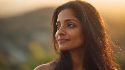 Fototapeta premium Serene Woman Gazing at Sunset