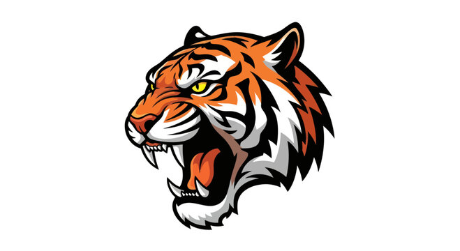 Fierce Tiger Head Roaring Aggressive Predator Wildlife Animal Illustration