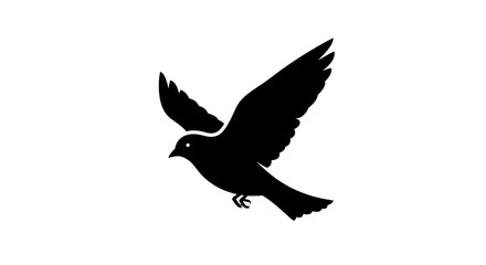 Obraz premium Black silhouette of a flying bird on white background