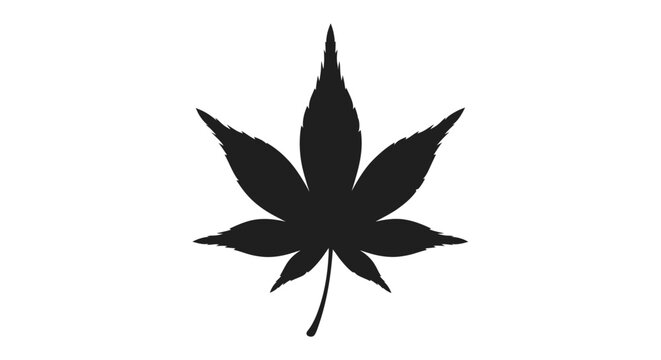 Black silhouette of a cannabis leaf on a white background, simple graphic