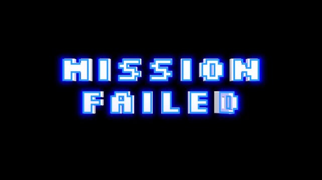 Mission Failed 3d retro style text message spinning animation on black background