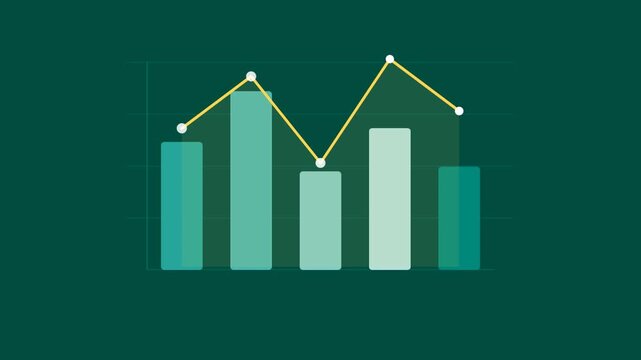 2d  bar chart motion with line and point with green background
