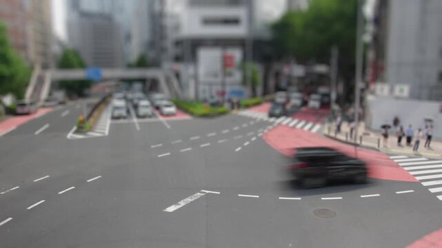 Miniature tilt-shift effect of city traffic intersection