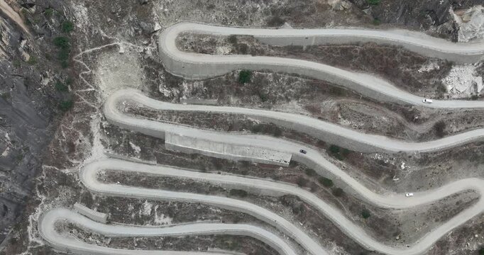 Aerial view of winding mountain road in tibet China