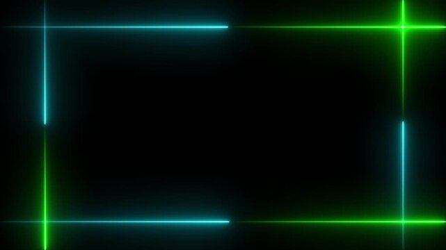 Green and Cyan Neon Rectangle Frame Border on Black Background Keywords: red, blue, neon, frame, border, rectangle, glowing, light, electric, abstract