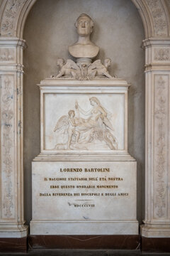 Florence, Italy - 17 Sep 24: Lorenzo Bartolini memorial inside Santa Croce, Florence