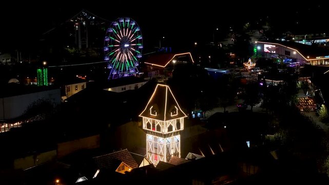 Night Campos Do Jordao Skyline In Sao Paulo Brazil. Winter  Destination. Illuminated Capivari Village. Brazilian Switzerland. Campos Do Jordao Skyline In Campos Do Jordao In Sao Paulo Brazil. 