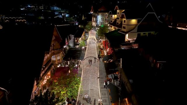 Night Scape Of Capivari Village In Campos Do Jordao In Sao Paulo Brazil. City At Night Scene. Winter  Destination. Brazilian Switzerland. Capivari Village In Campos Do Jordao In Sao Paulo Brazil. 