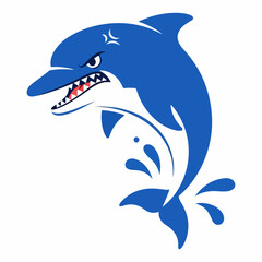 Angry Blue Dolphin Jumping Out of Water Illustration. © Nabil