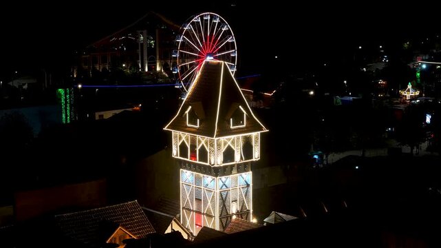 Night Scape Of Capivari Village In Campos Do Jordao In Sao Paulo Brazil. City At Night Scene. Winter  Destination. Brazilian Switzerland. Capivari Village In Campos Do Jordao In Sao Paulo Brazil. 