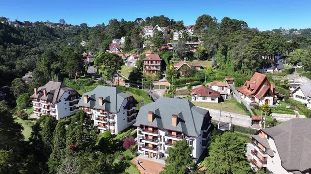 Winter Destination In Campos Do Jordao In Sao Paulo Brazil. Mantiqueira Mountain. Downtown Cityscape. European Architecture. Winter Destination In Campos Do Jordao In Sao Paulo Brazil. Tourism Travel.