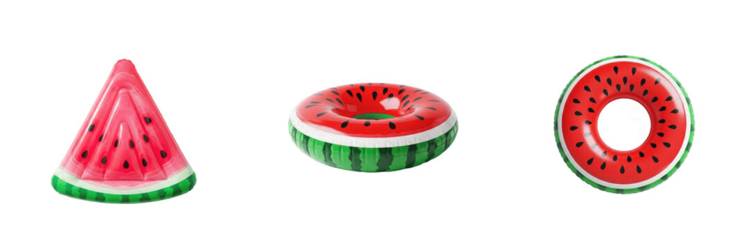 Inflatable Watermelon Pool Float Ring Tube Isolated On Transparent Background, Summer Beach Leisure Water Toy Clipart PNG Cutout Element