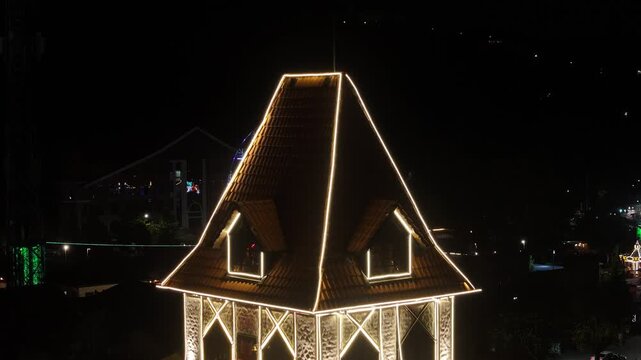 Night View Of Capivari Village In Campos Do Jordao In Sao Paulo Brazil. Illuminated Ferris Wheel. Downtown Cityscape. European Architecture. Capivari Village In Campos Do Jordao In Sao Paulo Brazil. 
