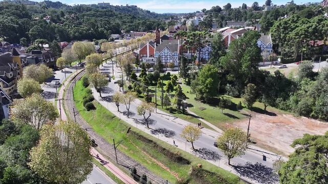 Winter Destination In Campos Do Jordao In Sao Paulo Brazil. Mantiqueira Mountain. Downtown Cityscape. European Architecture. Winter Destination In Campos Do Jordao In Sao Paulo Brazil. Tourism Travel.