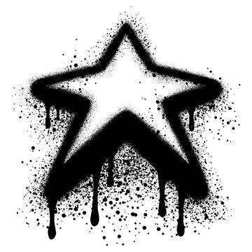 Star in graffiti style with black spray paint. Star symbol sign isolated on white background.