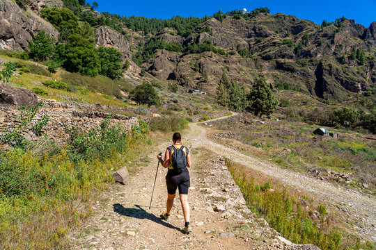 Beginning of the hiking trail from the Cova crater to the Paul Valley, Santo Ant&atilde;o Island, Cape Verde.