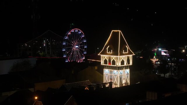 Night Campos Do Jordao Skyline In Sao Paulo Brazil. Winter  Destination. Illuminated Capivari Village. Brazilian Switzerland. Campos Do Jordao Skyline In Campos Do Jordao In Sao Paulo Brazil. 
