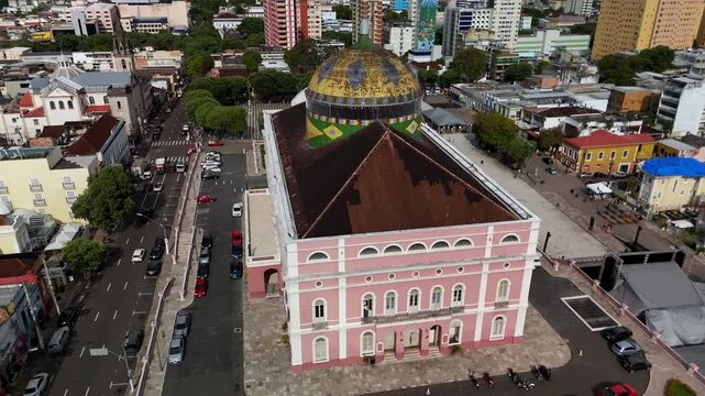 Aerial images of the Amazonas Theatre - Manaus, Amazonas, Brazil - August 30, 2025