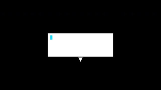 Minimalist animated white text box with blinking cyan blue cursor line on black background