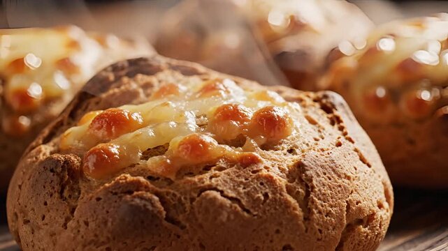 Delicious Baked Bread Rolls Topped With Melted Cheese And Red Pepper Flakes.