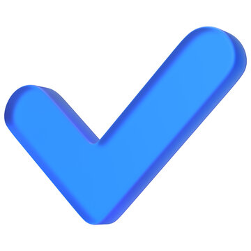 Glass Blue Check Mark 3D Approval Icon Isolated on Transparent Background 3D Render