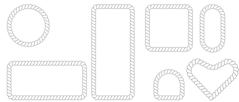rope border collection with rectangle, square, circle, oval, heart, and arch frames
