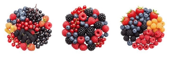 Mixed fresh berries heap strawberry blueberry raspberry pack PNG. © moon k