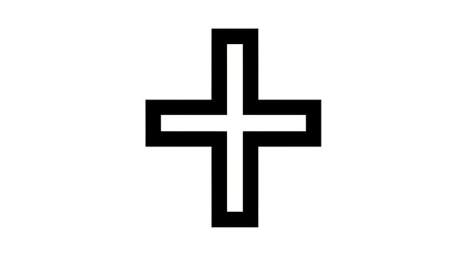 Black outlined plus sign symbol, vector illustration of addition, medical cross, increase, positive concept, or mathematics operator.