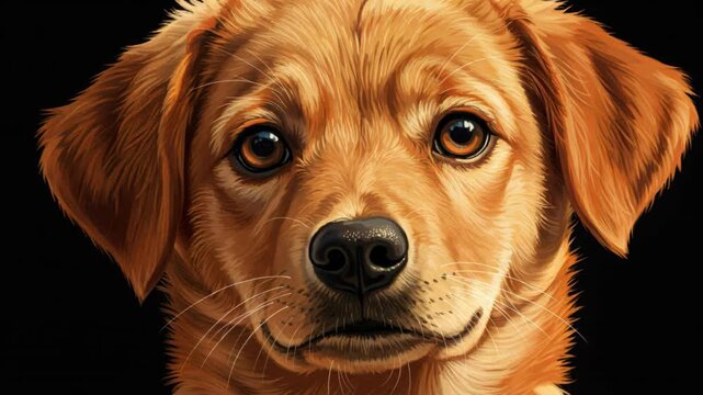 Golden Pup: A close-up portrait of a charming golden pup, gazing intently with its expressive brown eyes, radiating warmth and friendliness.