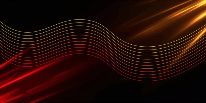 Modern energy motion background with golden flares and red fluid curves