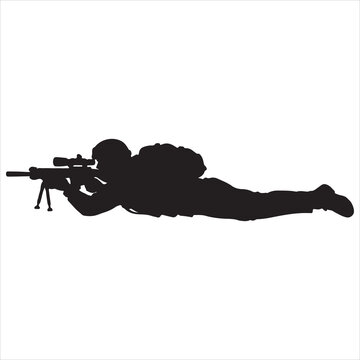 Prone shooter with rifle and scope in tactical position