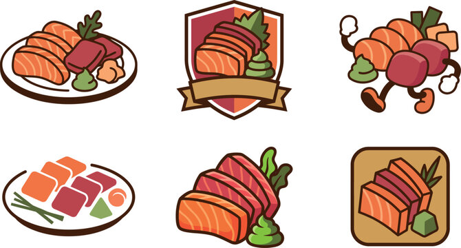 Variety of sushi and sashimi plates with salmon and tuna  Japanese food