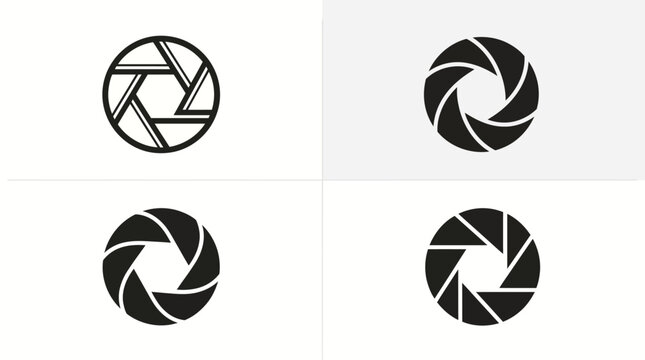 Four camera aperture icons in various styles for photography and optics.