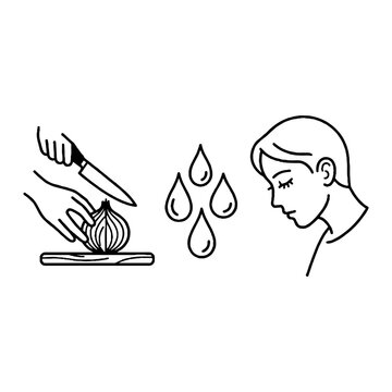 Woman crying from cutting onion.