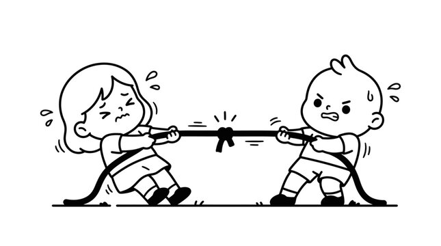 Two children playing tug of war.