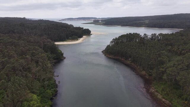 Furna do sapo viewpoint overlooking a winding river estuary surrounded by green forests under an overcast sky
