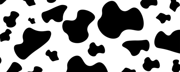 Fototapeta premium Cow seamless pattern. Vector long abstract background with repeated hand drawn black stains on a white background. Monochrome texture