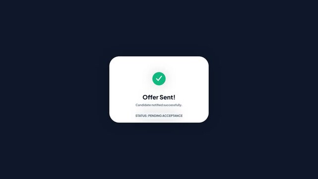 Corporate Recruitment Dashboard Animation Showing Successful Job Offer Sent Notification Message