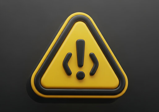 3D warning triangle icon representing coding error or programming issue with triangle programming software development notification internet technical attention