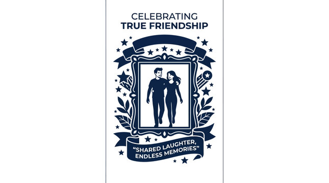 A stylized illustration celebrating true friendship with a couple in a decorative frame.
