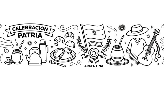 Argentina Independence Day Celebration Hand Drawn Doodle Illustration.