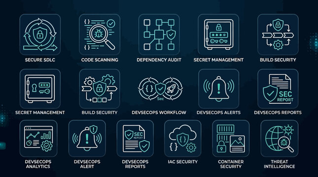 DevSecOps and Cyber Security Icons Set.
