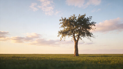 Fototapeta premium Lone tree in an open field under a clear sky