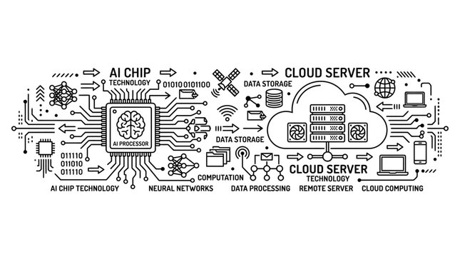 Artificial intelligence chip and cloud server technology infographic illustration.
