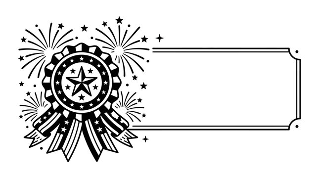 Black and white award rosette with star and fireworks frame.