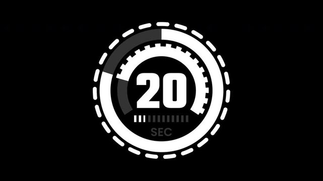 25 second countdown with circle animation, animated countdown 25 to 0. Black background