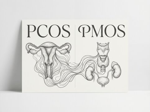 Endocrine and Metabolic Shift from PCOS to PMOS Monochrome Line Art