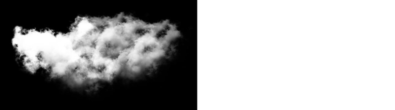Single white cloud isolated on black background isolated on transparent background